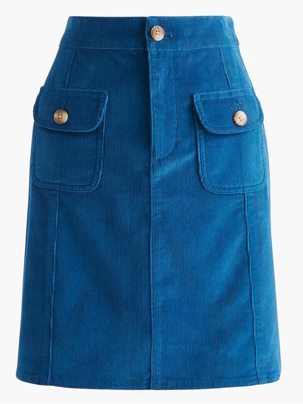J. Crew Blue Corduroy Button-Pocket A-Line Skirt
